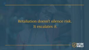 Quote graphic stating 'Harassment is a liability. Retaliation makes it worse.' emphasizing executive risk in workplace misconduct cases.